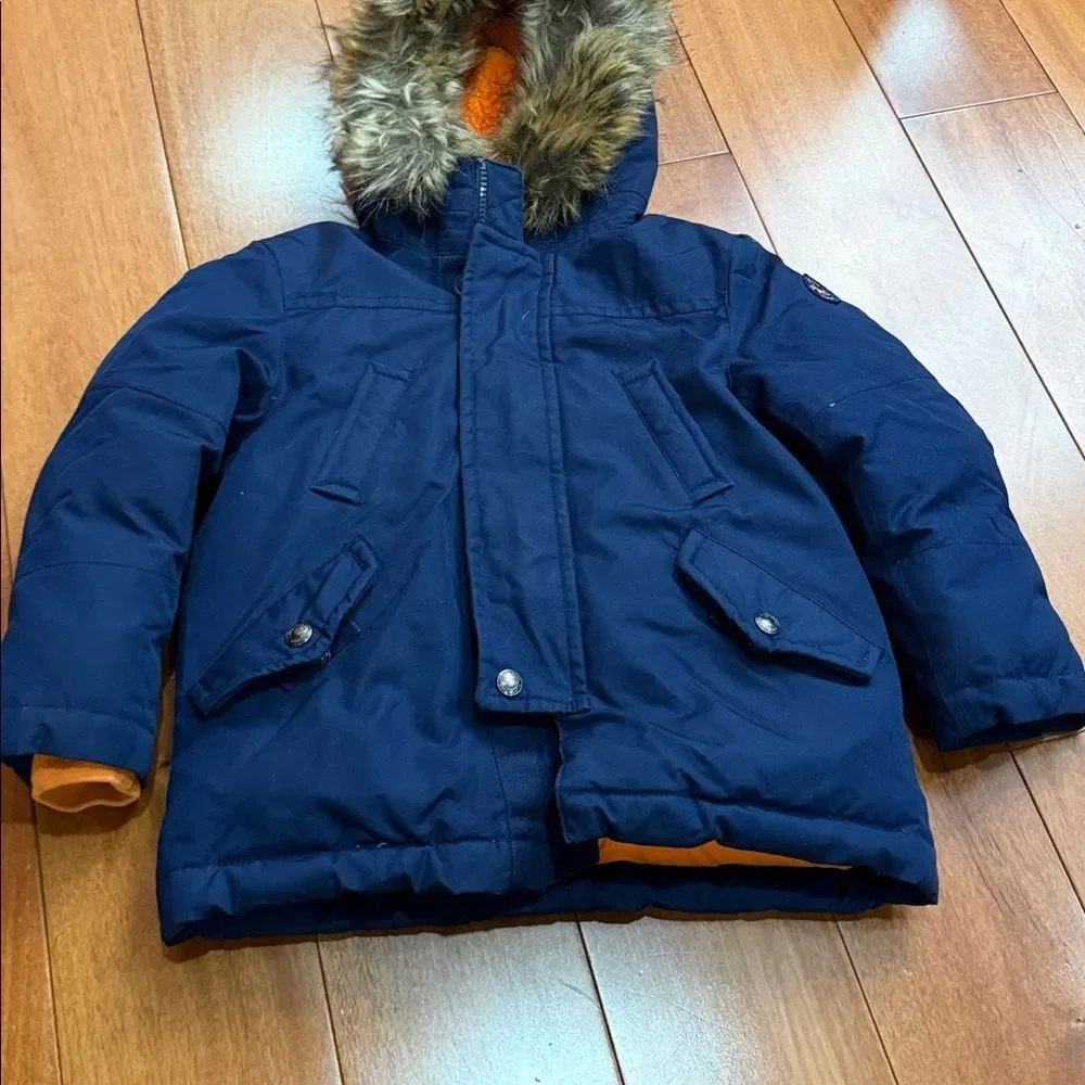 Polo by Ralph Lauren Navy Removable Fur White Duck Down Puffer Jacket Size 3T‎